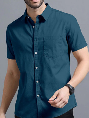 DIMMY Men Solid Casual Blue Shirt