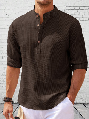 EyeBogler Men Self Design Straight Kurta(Brown)