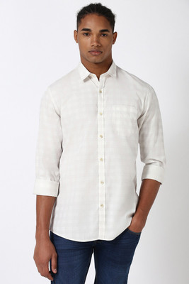 PETER ENGLAND Men Checkered Casual White Shirt