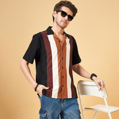 PEOPLE Men Color Block Casual Black Shirt