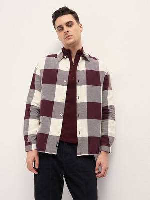 THE BEAR HOUSE Men Checkered Casual Maroon Shirt