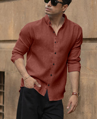 Shubhlakshmi Men Solid Casual Orange Shirt