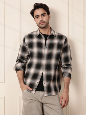 WROGN Men Checkered Casual Black Shirt
