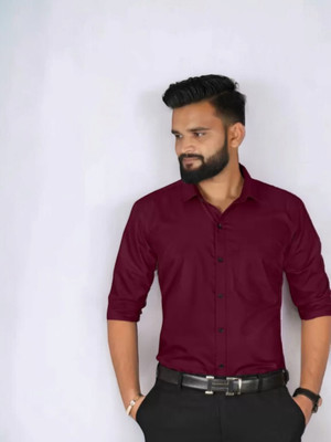 HENDRIX FASHION Men Solid Casual Maroon Shirt
