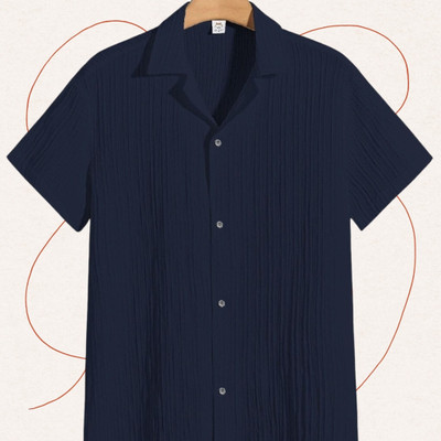 A Dearise Trend Men Self Design Casual Dark Blue Shirt