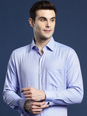 Hancock Men Self Design Formal Blue Shirt