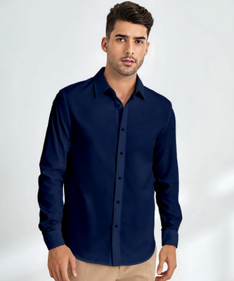 Webric Men Solid Casual Dark Blue Shirt