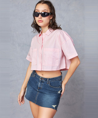 BEWAKOOF Women Solid Casual Pink Shirt