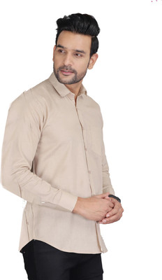 FAVNIC Men Solid Casual Cream Shirt