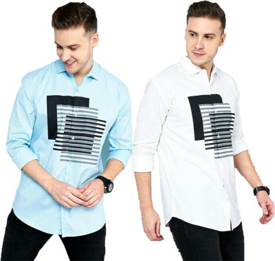 Modernity Men Self Design Casual Light Blue, White Shirt(Pack of 2)