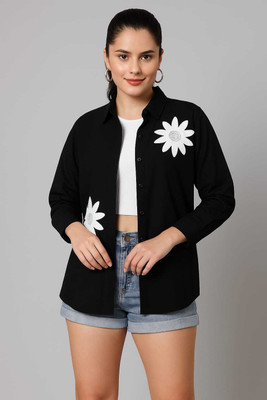 SHEHZADI ONLINE Women Embroidered Casual Black Shirt