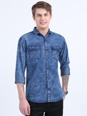 AIDAN PAUL Men Washed Casual Blue Shirt