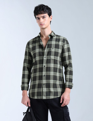FLYING MACHINE Men Checkered Casual Green, Black Shirt