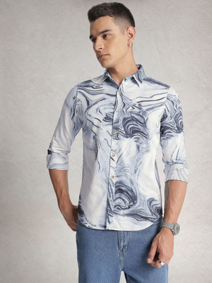 WROGN Men Printed Casual Blue Shirt