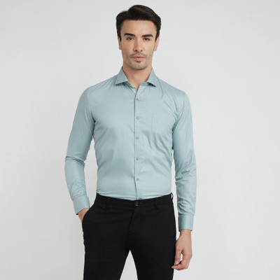 Mark & Albert Men Striped Formal Green Shirt