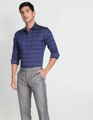 ARROW Men Checkered Casual Blue Shirt