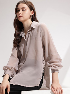 her by invictus Women Solid Casual Brown Shirt