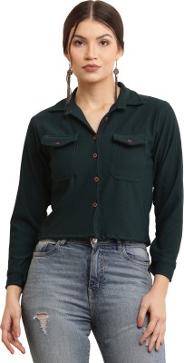 LADYANA Women Self Design Casual Dark Green Shirt