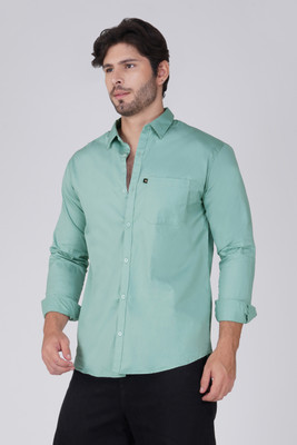 Klafter Men Solid Formal Light Green Shirt