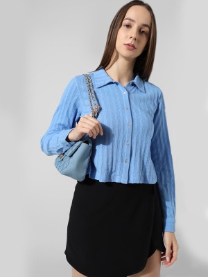 ONLY Women Self Design Casual Blue Shirt