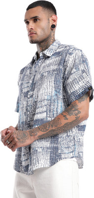 WROGN Men Printed Casual Blue, White Shirt