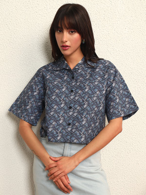 TANDUL Women Printed Casual Blue Shirt