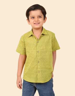 Fabindia Boys Printed Casual Green Shirt