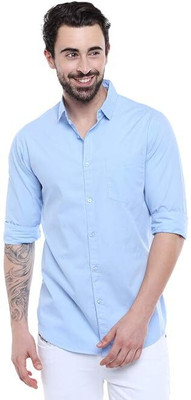 Brotherhood Men Solid Casual Blue Shirt