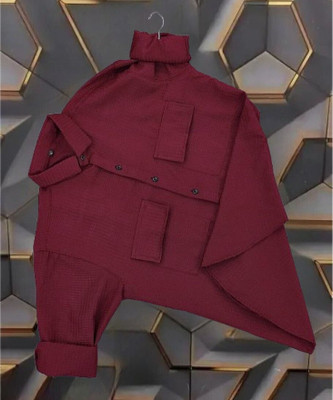 SHFASHION Men Solid Casual Maroon Shirt