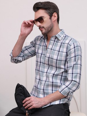 Indian Needle Men Checkered Casual Grey Shirt