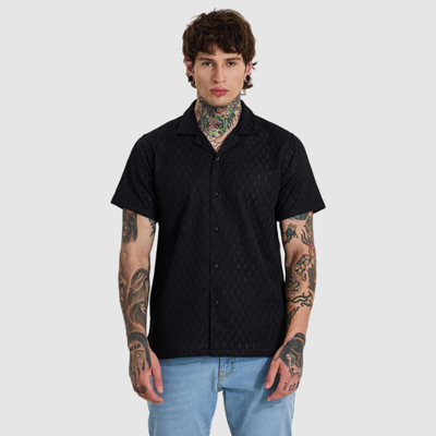 Snitch Men Self Design Casual Black Shirt