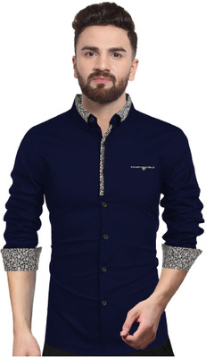 Cloth Factory Men Solid Formal Dark Blue Shirt