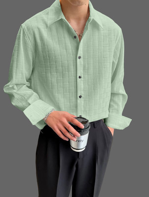 KHANJAN FASHION Men Self Design Formal Light Green Shirt