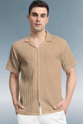 A Dearise Trend Men Self Design Casual Beige Shirt