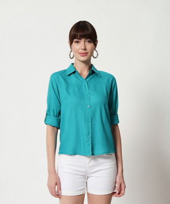 FUNDAY FASHION Women Solid Casual Blue Shirt