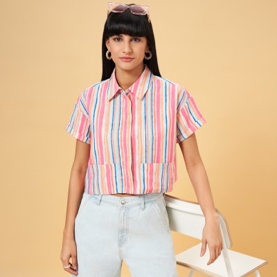 PEOPLE Women Striped Casual Pink Shirt