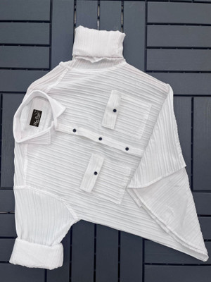 Troonpair Men Self Design Casual White Shirt