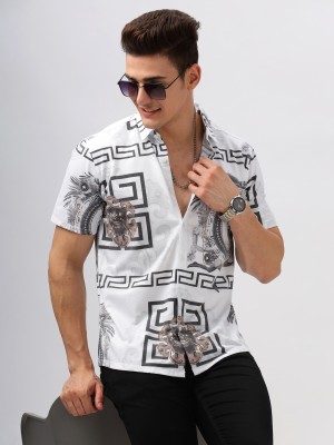 Bullmer Men Printed Casual White Shirt