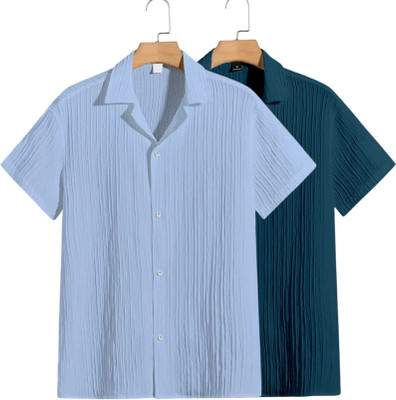 METRONAUT Men Self Design Casual Light Blue, Green Shirt(Pack of 2)