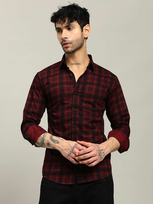 Sam Unique Man Men Checkered Casual Maroon Shirt