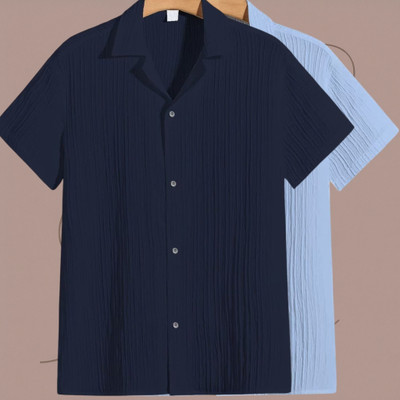 Looksky Men Self Design Casual Dark Blue, Light Blue Shirt