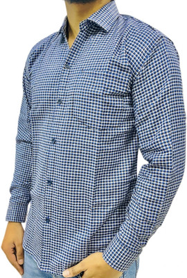 SARIM TEXTILE Men Checkered Casual Blue, White Shirt