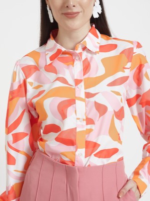 AMSWAN Women Printed Casual Orange Shirt