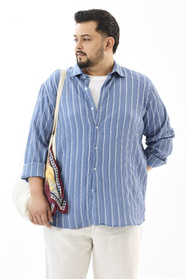 Snitch Men Striped Casual Light Blue Shirt