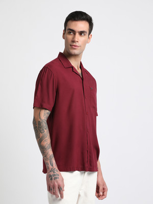 THE BEAR HOUSE Men Solid Casual Maroon Shirt