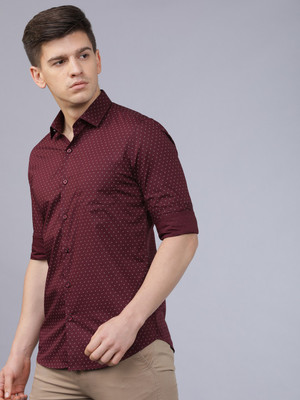 HIGHLANDER Men Printed Casual Maroon Shirt