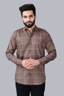 VTEXX Men Checkered Casual Grey Shirt