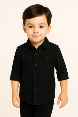 jabak creation Boys Solid Wedding Black Shirt
