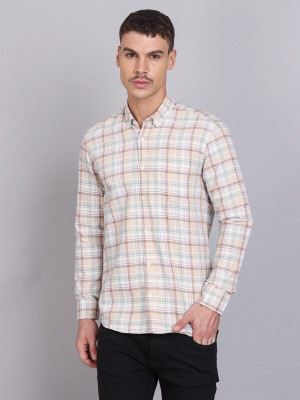 Nanzi Men Checkered Casual Khaki Shirt