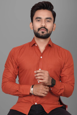 VERTUSY Men Solid Formal Orange Shirt